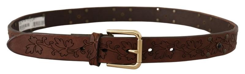 Ceinture Dolce &amp; Gabbana en cuir marron avec boucle en métal cloutée et florale
