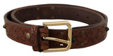Ceinture Dolce &amp; Gabbana en cuir marron avec boucle en métal cloutée et florale