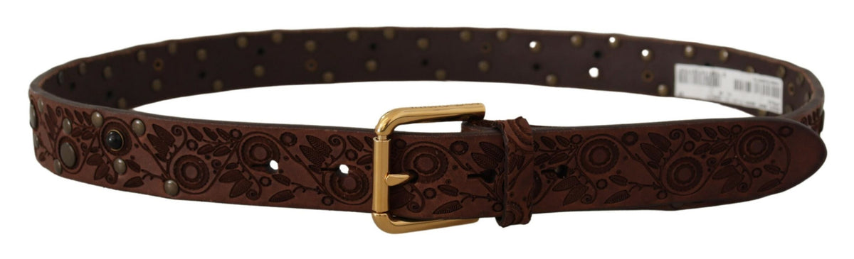 Dolce &amp; Gabbana Boucle en métal doré gaufré en cuir de veau marron