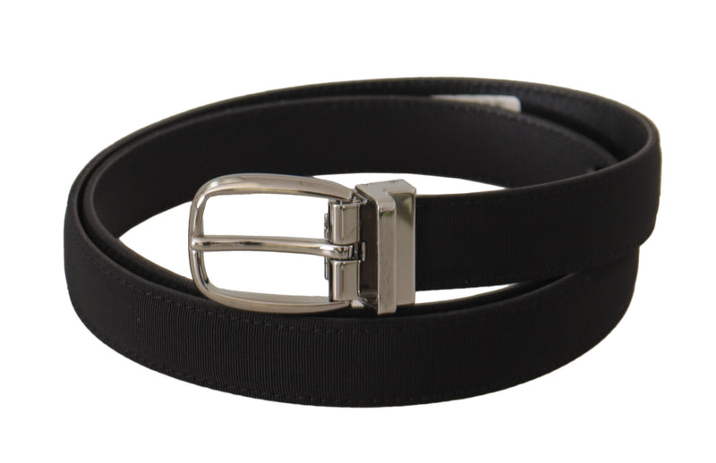 Ceinture Dolce &amp; Gabbana en toile de veau noire avec logo en métal argenté