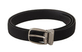 Ceinture Dolce &amp; Gabbana en toile de veau noire avec logo en métal argenté