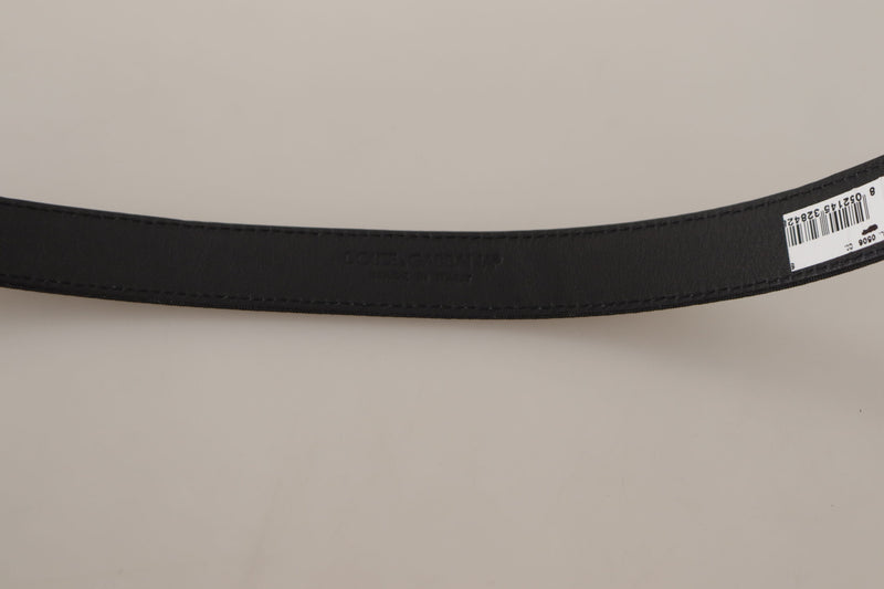 Ceinture Dolce &amp; Gabbana en toile de veau noire avec logo en métal argenté