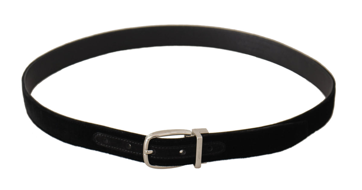 Ceinture Dolce &amp; Gabbana en velours noir décontracté avec boucle en métal argenté