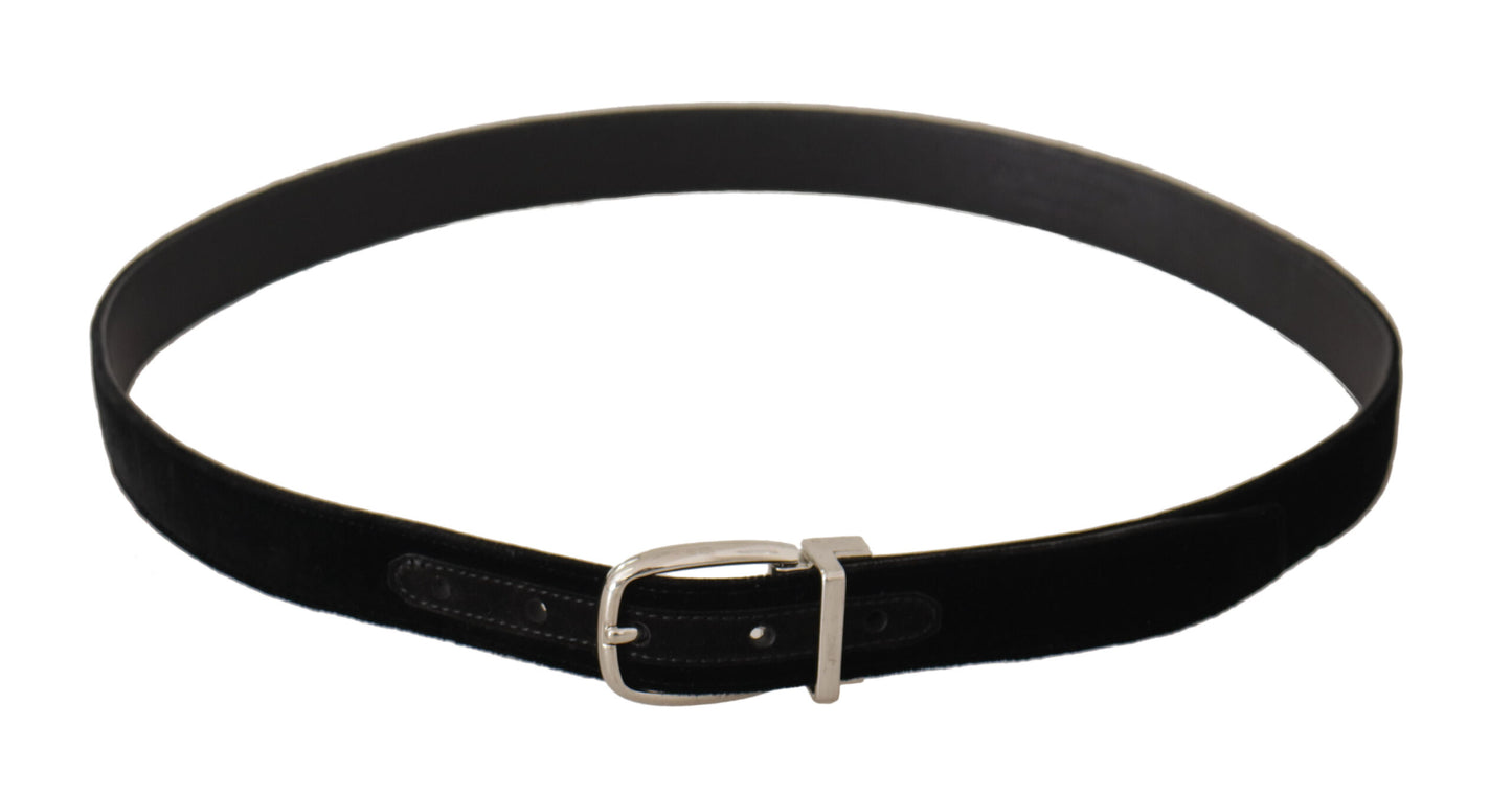 Dolce & Gabbana Zwarte Casual Fluwelen Zilverkleurige Metalen Gesp Riem