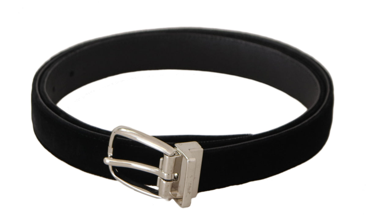 Ceinture Dolce &amp; Gabbana en velours noir décontracté avec boucle en métal argenté