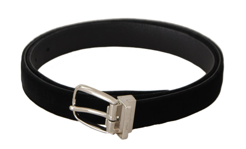 Ceinture Dolce &amp; Gabbana en velours noir décontracté avec boucle en métal argenté