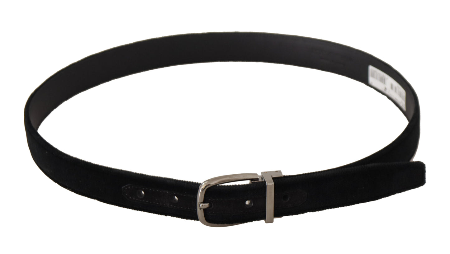 Dolce & Gabbana Zwarte Klassieke Fluwelen Zilverkleurige Metalen Gesp Riem