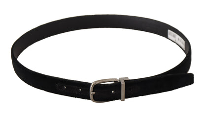 Dolce & Gabbana Zwarte Klassieke Fluwelen Zilverkleurige Metalen Gesp Riem