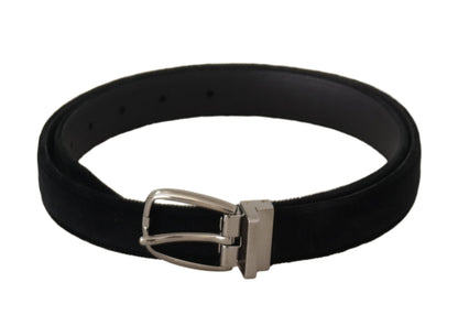 Dolce & Gabbana Zwarte Klassieke Fluwelen Zilverkleurige Metalen Gesp Riem