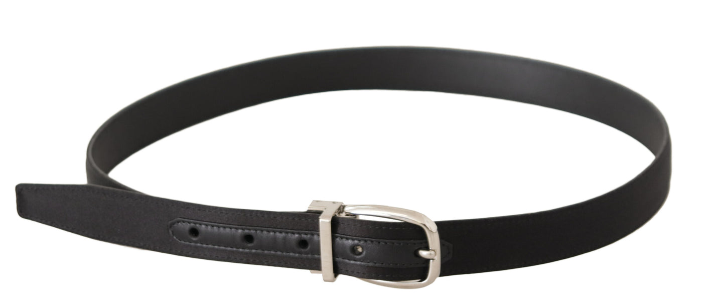 Dolce & Gabbana Zwarte Canvas Leren Zilveren Logo Metalen Gesp Riem