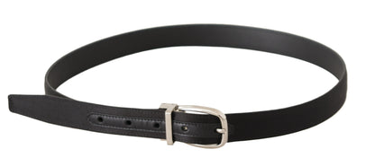 Dolce & Gabbana Zwarte Canvas Leren Zilveren Logo Metalen Gesp Riem