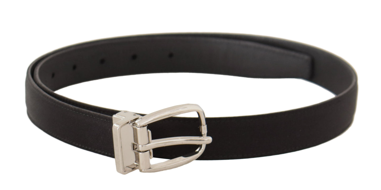 Dolce & Gabbana Zwarte Canvas Leren Zilveren Logo Metalen Gesp Riem