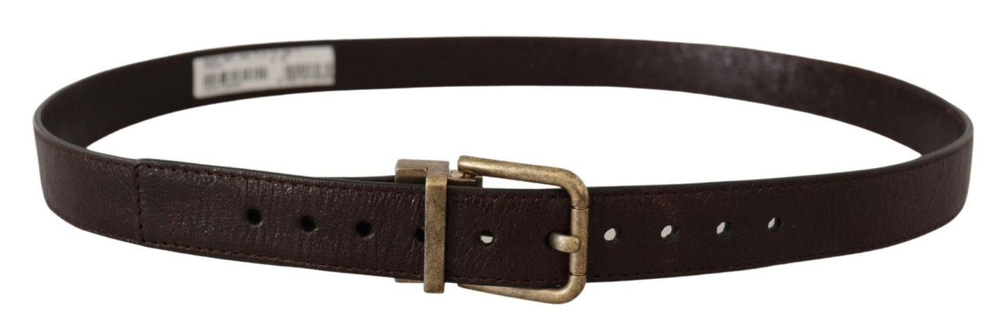Dolce & Gabbana Bruine Kalfsleren Vintage Logo Metalen Gesp Riem