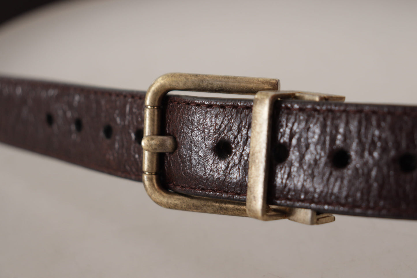 Dolce & Gabbana Bruine Kalfsleren Vintage Logo Metalen Gesp Riem