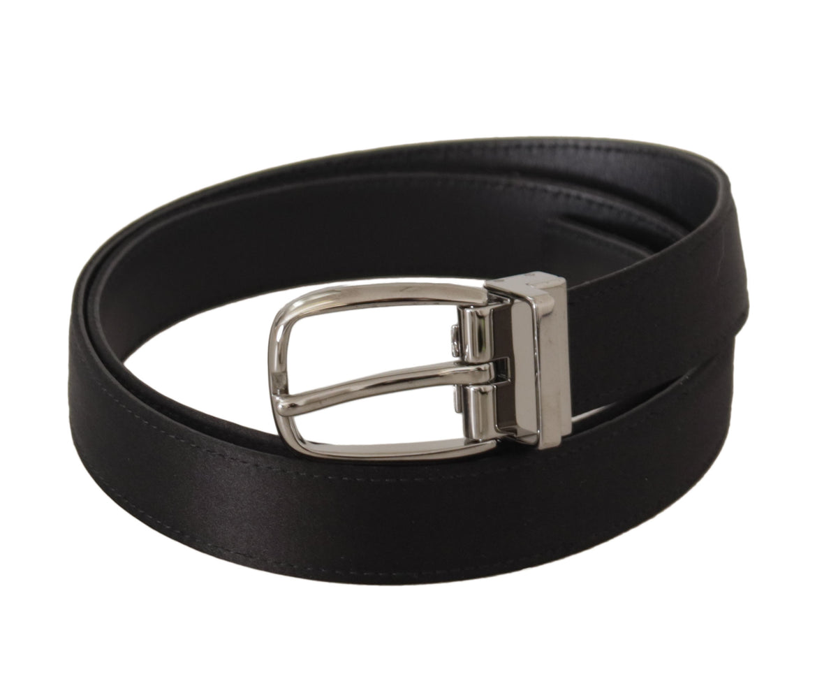 Ceinture Dolce &amp; Gabbana en cuir de veau noir avec boucle métallique argentée et logo.