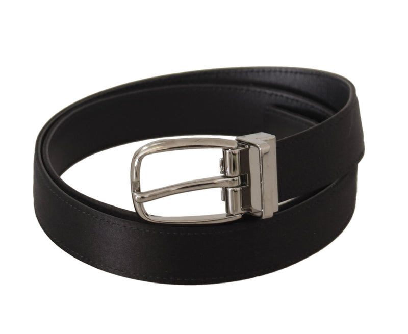 Ceinture Dolce &amp; Gabbana en cuir de veau noir avec boucle métallique argentée et logo.