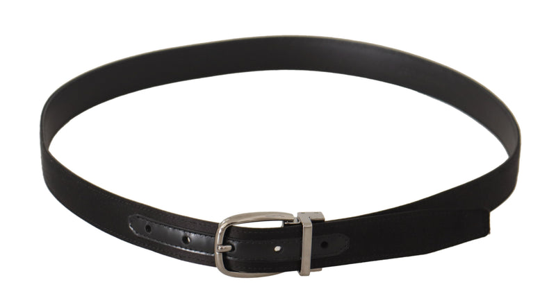 Ceinture Dolce &amp; Gabbana en cuir de veau noir avec boucle métallique argentée et logo.