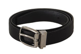 Ceinture Dolce &amp; Gabbana en cuir de veau noir avec boucle métallique argentée et logo.