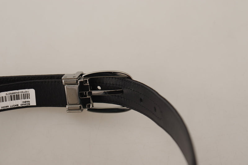 Ceinture Dolce &amp; Gabbana en cuir de veau noir avec boucle métallique argentée et logo.