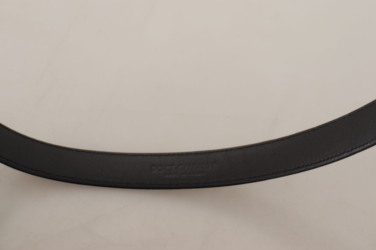 Ceinture Dolce &amp; Gabbana en cuir de veau noir avec boucle métallique argentée et logo.