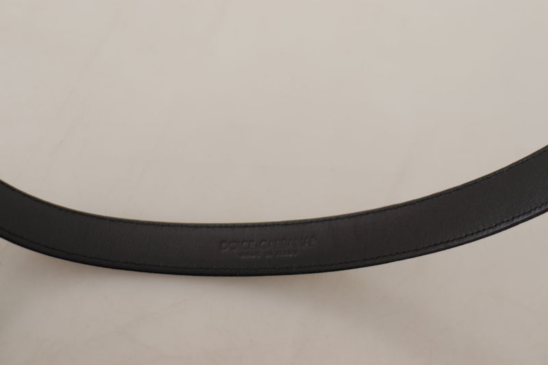 Ceinture Dolce &amp; Gabbana en cuir de veau noir avec boucle métallique argentée et logo.