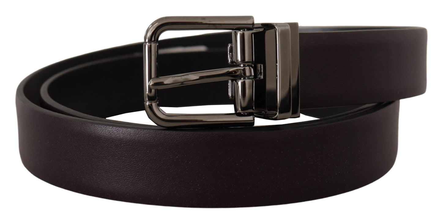 Dolce & Gabbana Donkerpaarse Leren Box Borchia Metalen Gesp Riem