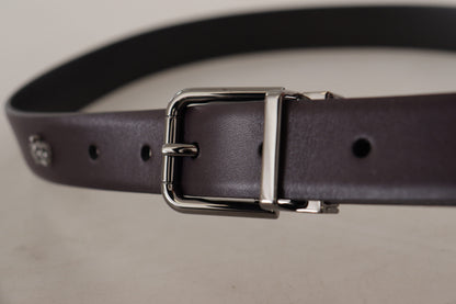 Dolce & Gabbana Donkerpaarse Leren Box Borchia Metalen Gesp Riem