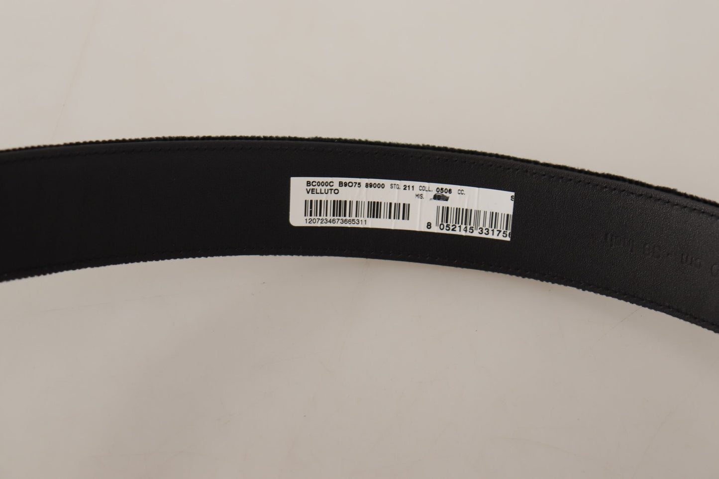Dolce & Gabbana Black Velvet Zilveren Logo Gegraveerde Metalen Gesp Riem