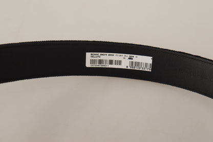 Dolce & Gabbana Black Velvet Zilveren Logo Gegraveerde Metalen Gesp Riem