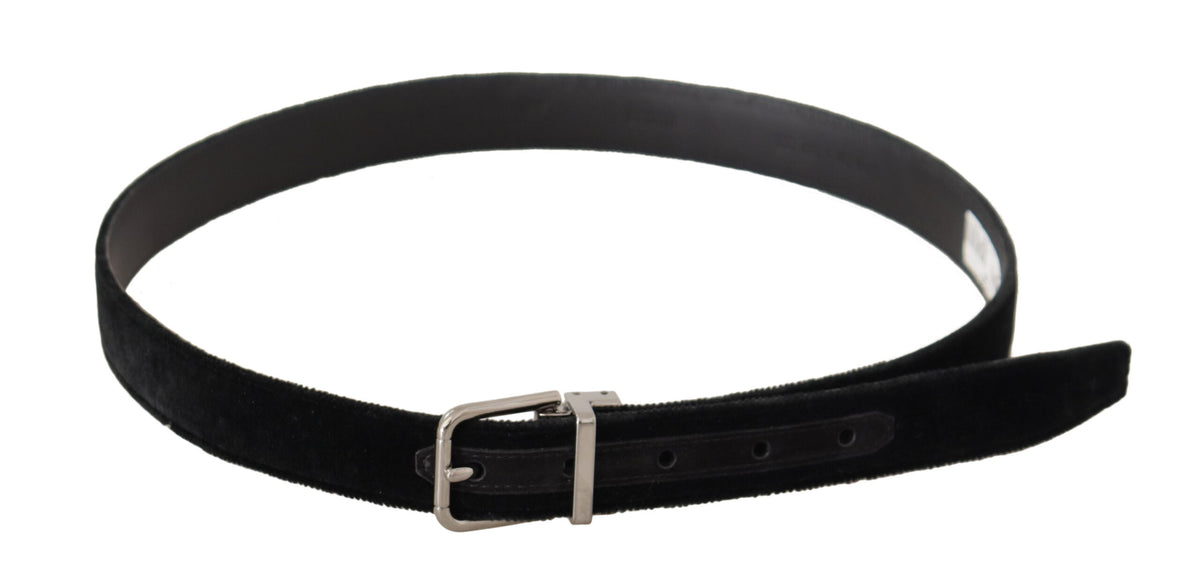 Ceinture Dolce &amp; Gabbana en velours noir décontracté avec boucle en métal argenté et logo