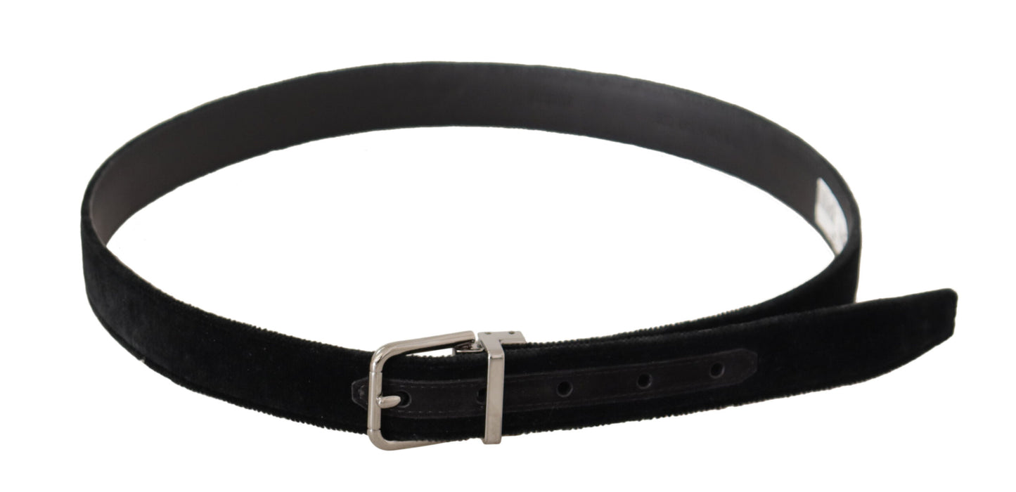 Dolce & Gabbana Zwarte Casual Fluwelen Zilveren Metalen Logo Gesp Riem