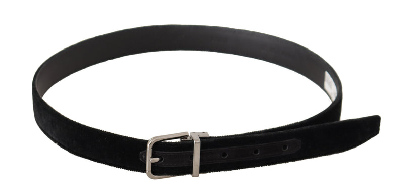 Ceinture Dolce &amp; Gabbana en velours noir décontracté avec boucle en métal argenté et logo