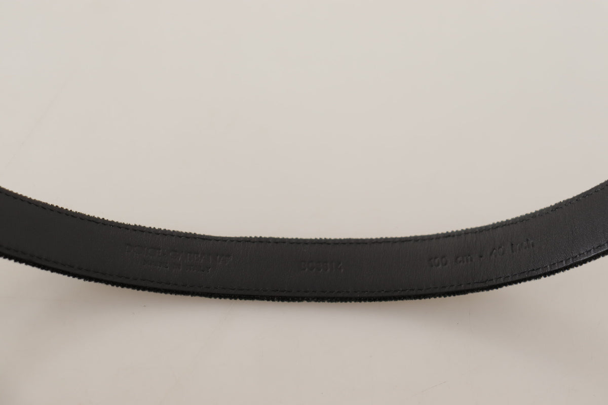 Ceinture Dolce &amp; Gabbana en velours noir décontracté avec boucle en métal argenté et logo