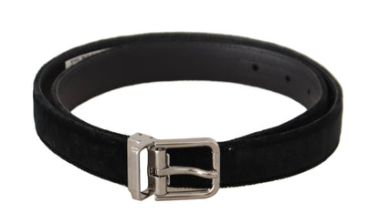 Dolce & Gabbana Zwarte Casual Fluwelen Zilveren Metalen Logo Gesp Riem