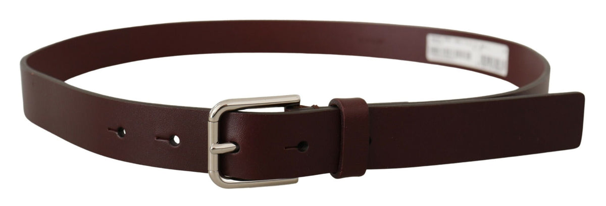 Ceinture Dolce &amp; Gabbana en cuir de veau marron avec boucle en métal argenté