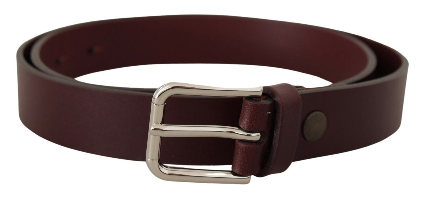 Dolce & Gabbana kastanjebruine kalfsleren riem met zilveren metalen gesp