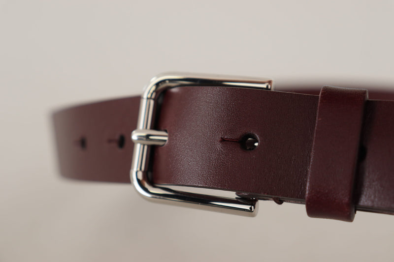 Ceinture Dolce &amp; Gabbana en cuir de veau marron avec boucle en métal argenté