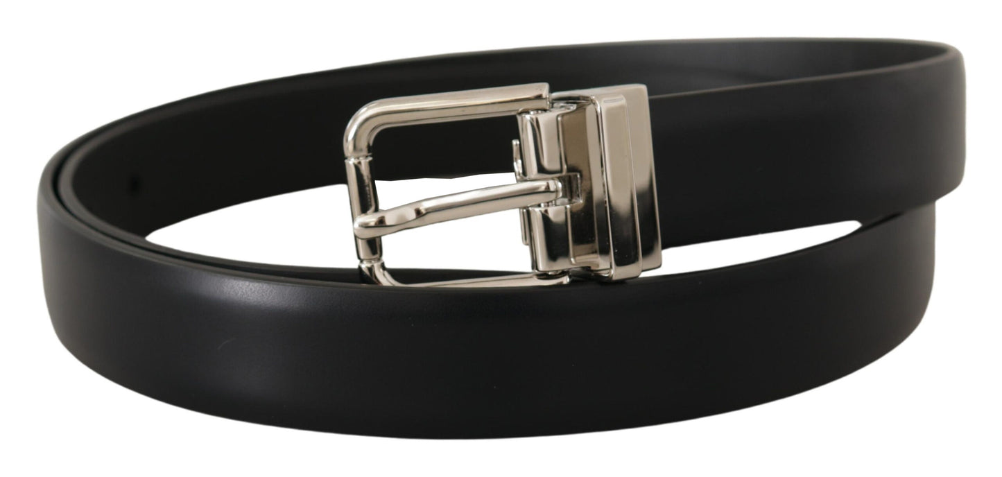 Dolce & Gabbana Zwarte Kalfsleren Zilveren Metalen Logo Gesp Riem