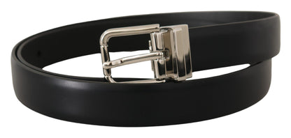 Dolce & Gabbana Zwarte Kalfsleren Zilveren Metalen Logo Gesp Riem