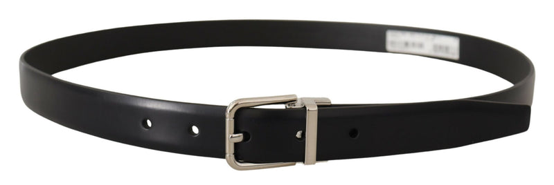 Ceinture Dolce &amp; Gabbana en cuir de veau noir avec boucle logo en métal argenté