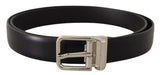 Ceinture Dolce &amp; Gabbana en cuir de veau noir avec boucle logo en métal argenté