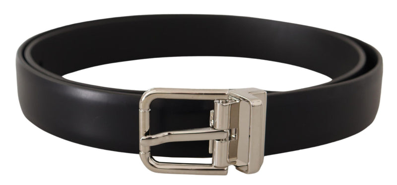 Ceinture Dolce &amp; Gabbana en cuir de veau noir avec boucle logo en métal argenté