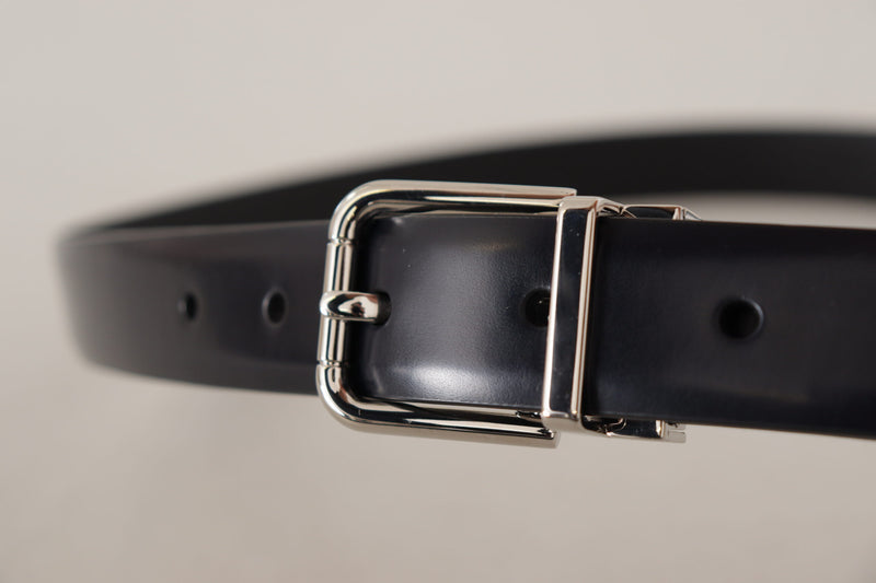 Ceinture Dolce &amp; Gabbana en cuir de veau noir avec boucle logo en métal argenté