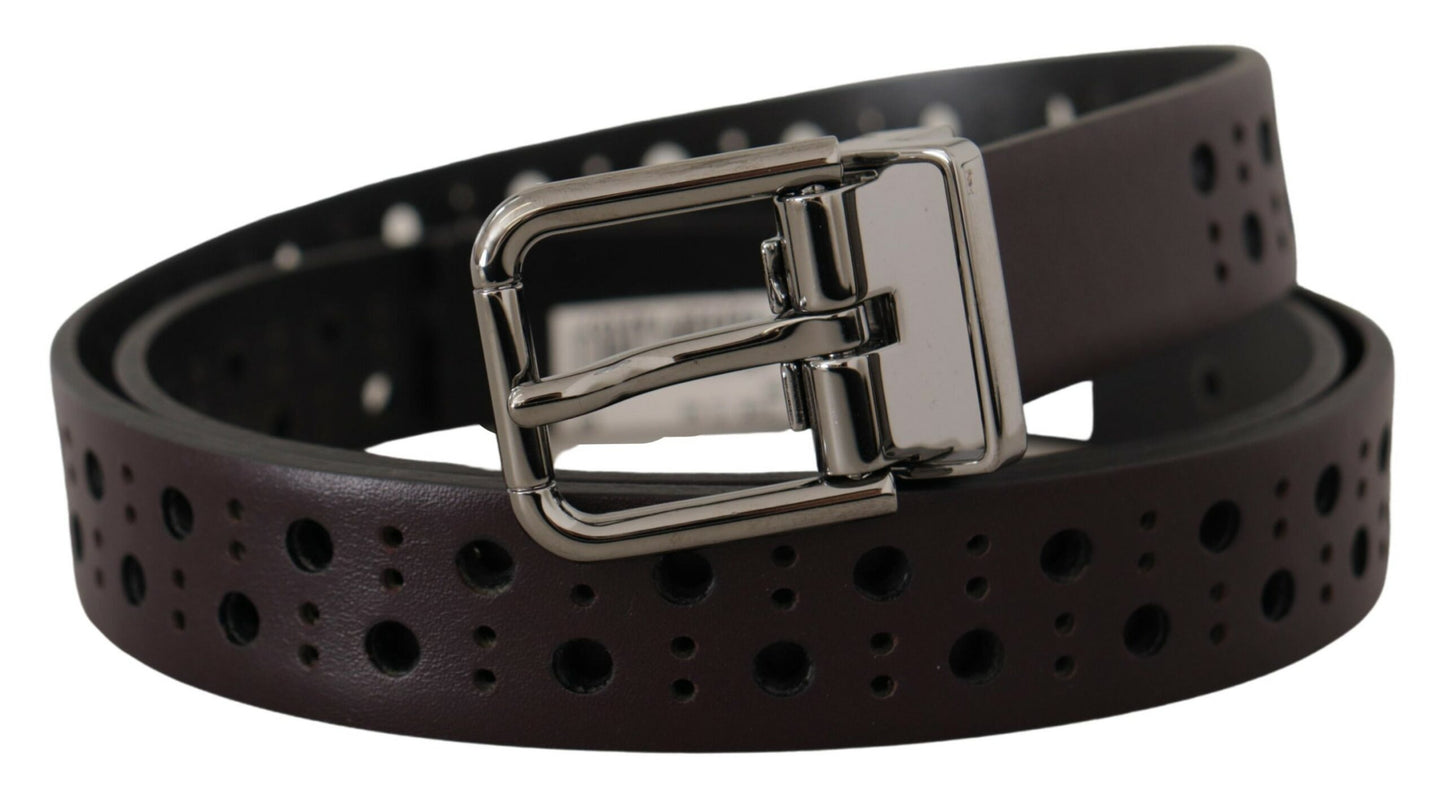 Dolce & Gabbana donkerpaarse geperforeerde leren riem met metalen gesp