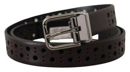 Dolce & Gabbana donkerpaarse geperforeerde leren riem met metalen gesp