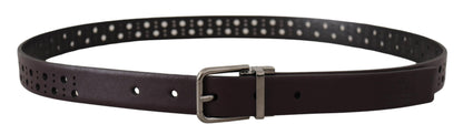 Dolce & Gabbana donkerpaarse geperforeerde leren riem met metalen gesp