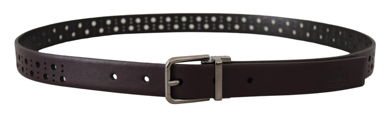 Ceinture Dolce &amp; Gabbana en cuir perforé violet foncé avec boucle en métal