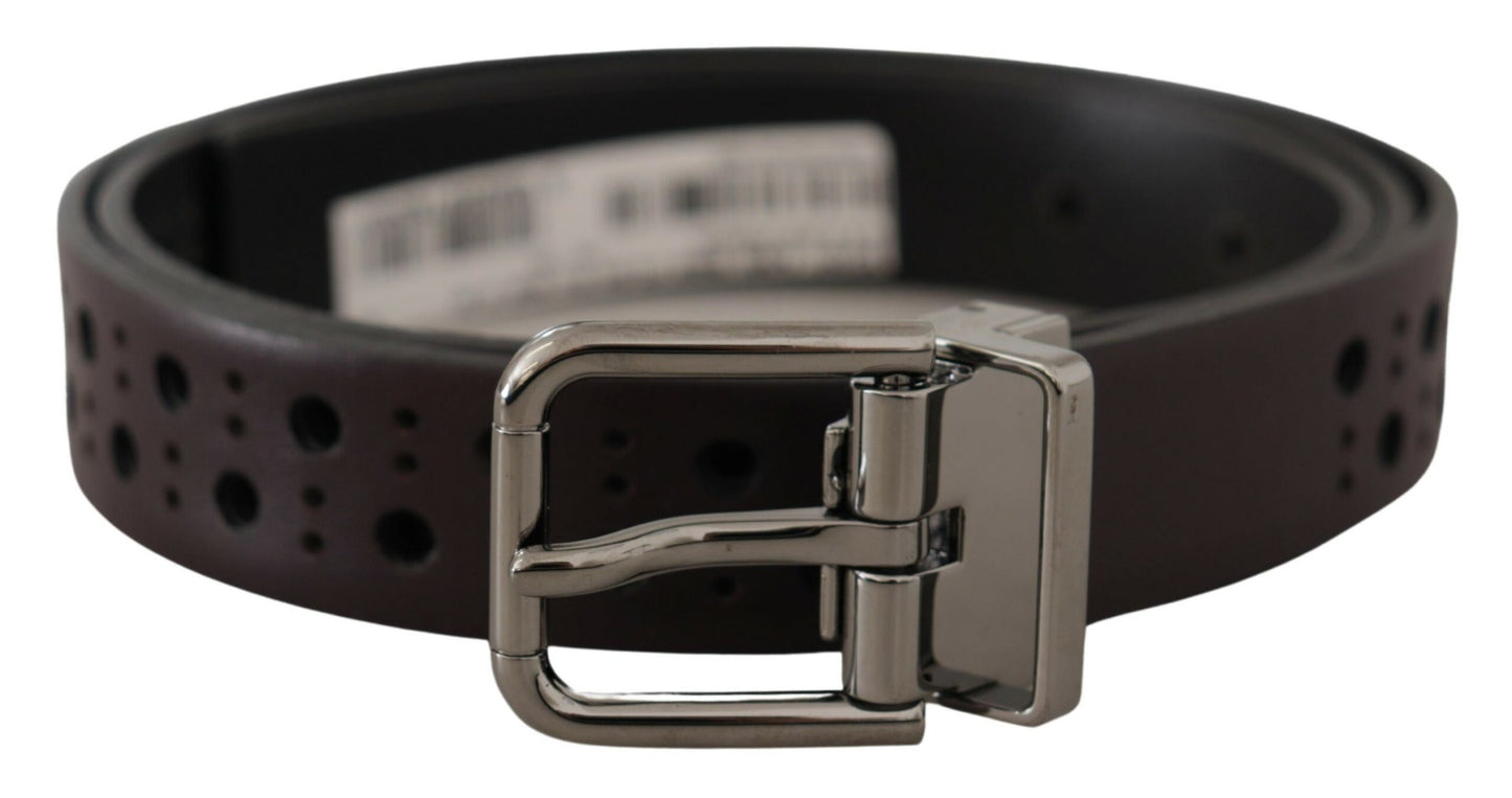 Dolce & Gabbana donkerpaarse geperforeerde leren riem met metalen gesp