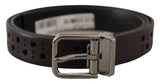 Ceinture Dolce &amp; Gabbana en cuir perforé violet foncé avec boucle en métal