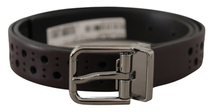 Dolce & Gabbana donkerpaarse geperforeerde leren riem met metalen gesp